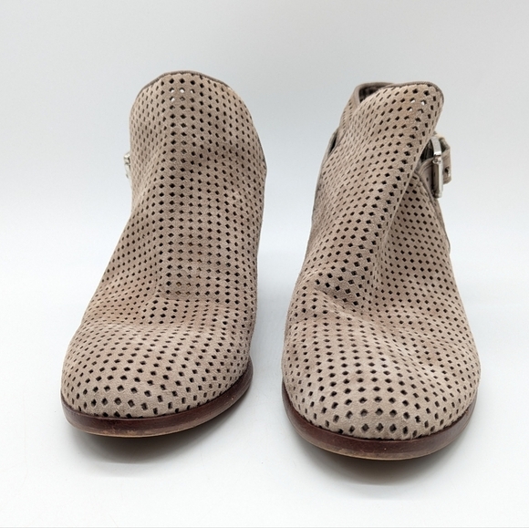 Sam Edelman Paula tan perforated suede leather wedge heel ankle boot 7.5 - Picture 2 of 12